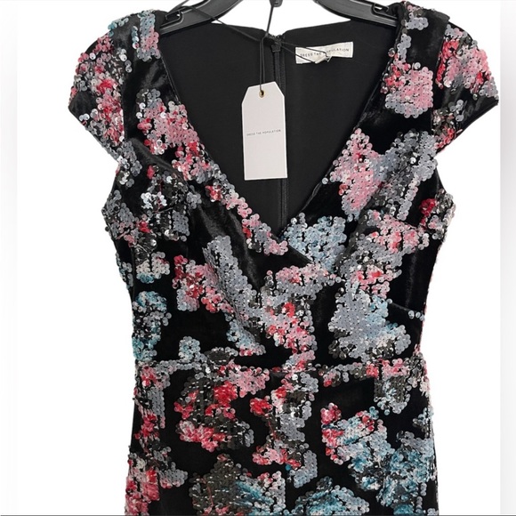 DRESS THE POPULATION Sequin Velvet Sheath Dress, XS, NWT - Picture 6 of 8